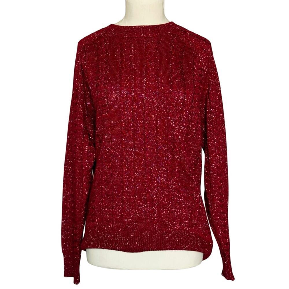 Athleta Crossroads Crew Merino Wool Blend Sweater Red Metallic Womens Size S